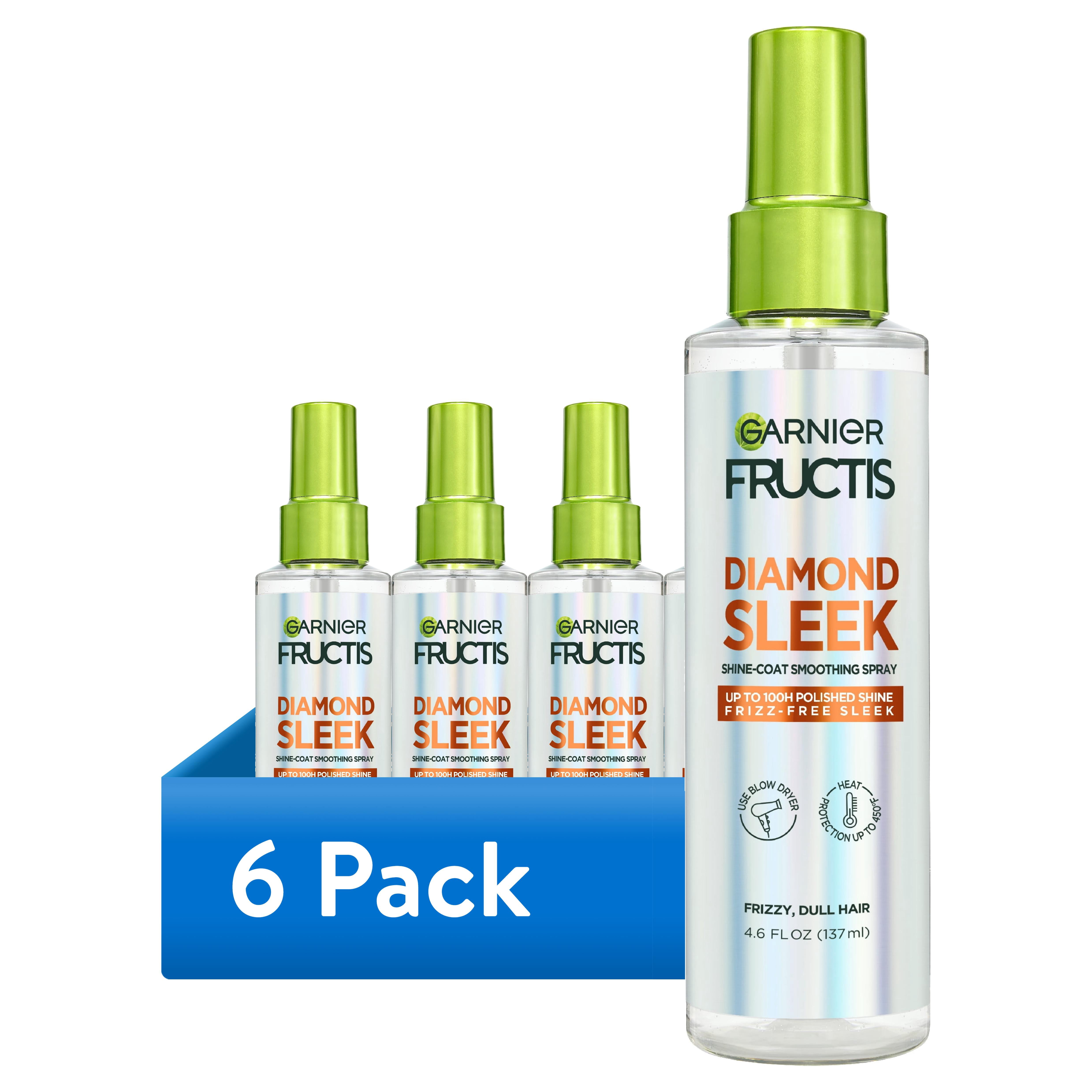 (6 pack) Garnier Fructis Diamond Sleek Shine Spray for Frizzy and Dry Hair, 4.6 fl oz