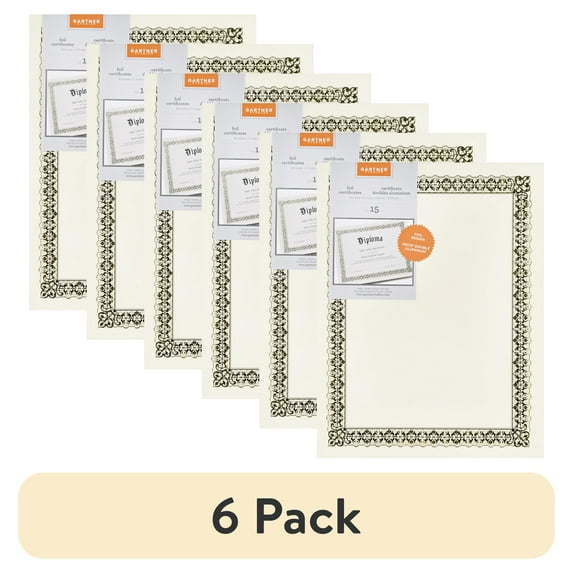 (6 pack) Gartner Studios Gold Foil Certificate, 15 Count per Pack