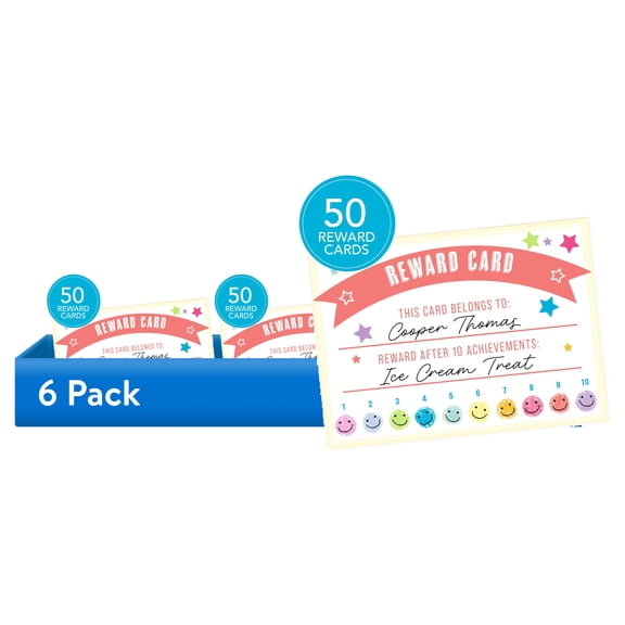 (6 pack) Gartner Studios Perforated Reward Cards, Star & Smiley Face, 4.5 in × 3.25 in, 50 Ct