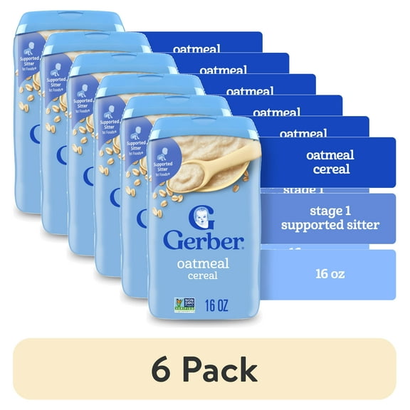 (6 pack) Gerber Stage 1 Baby Food, Baby Oatmeal Cereal, 8g Whole Grains, Infant Cereal 1 lb.
