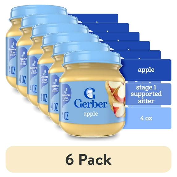 (6 pack) Gerber 1st Foods Natural for Baby Baby Food, Apple, 4 oz Jar