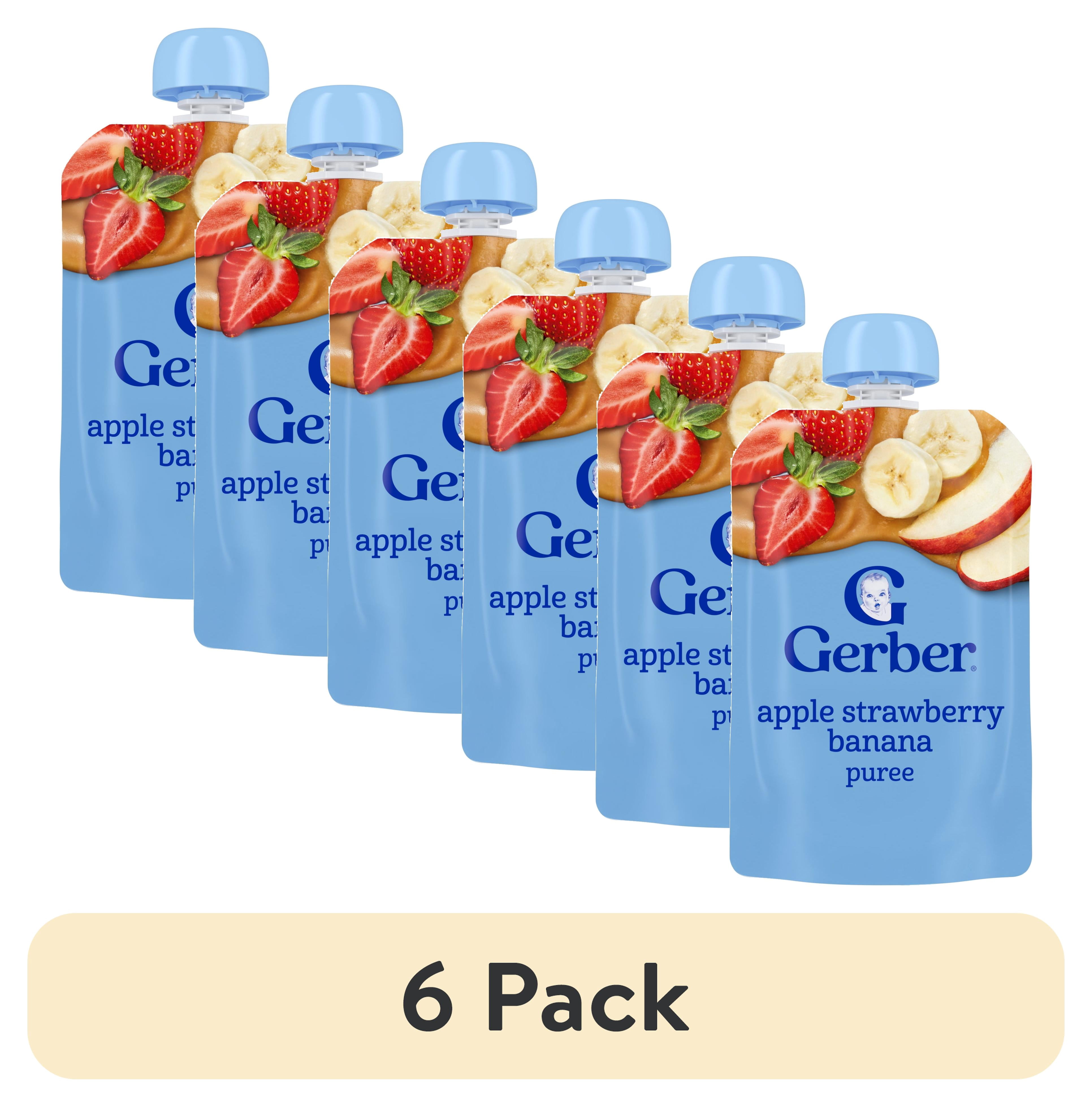 (6 pack) Gerber Stage 2 Baby Food, Apple Strawberry Banana Puree Pouch 3.5 oz