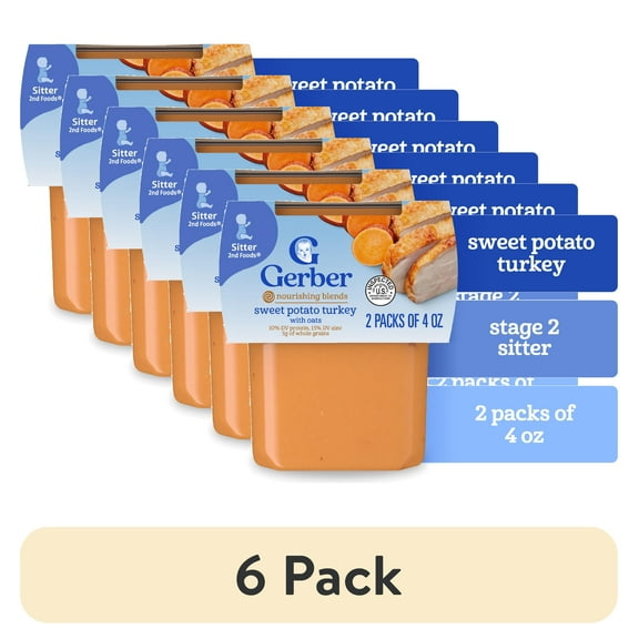 (6 pack) Gerber Stage 2 Baby Food, Sweet Potato Turkey with Oats Puree Tub, Baby Puree, 2PK 8 oz