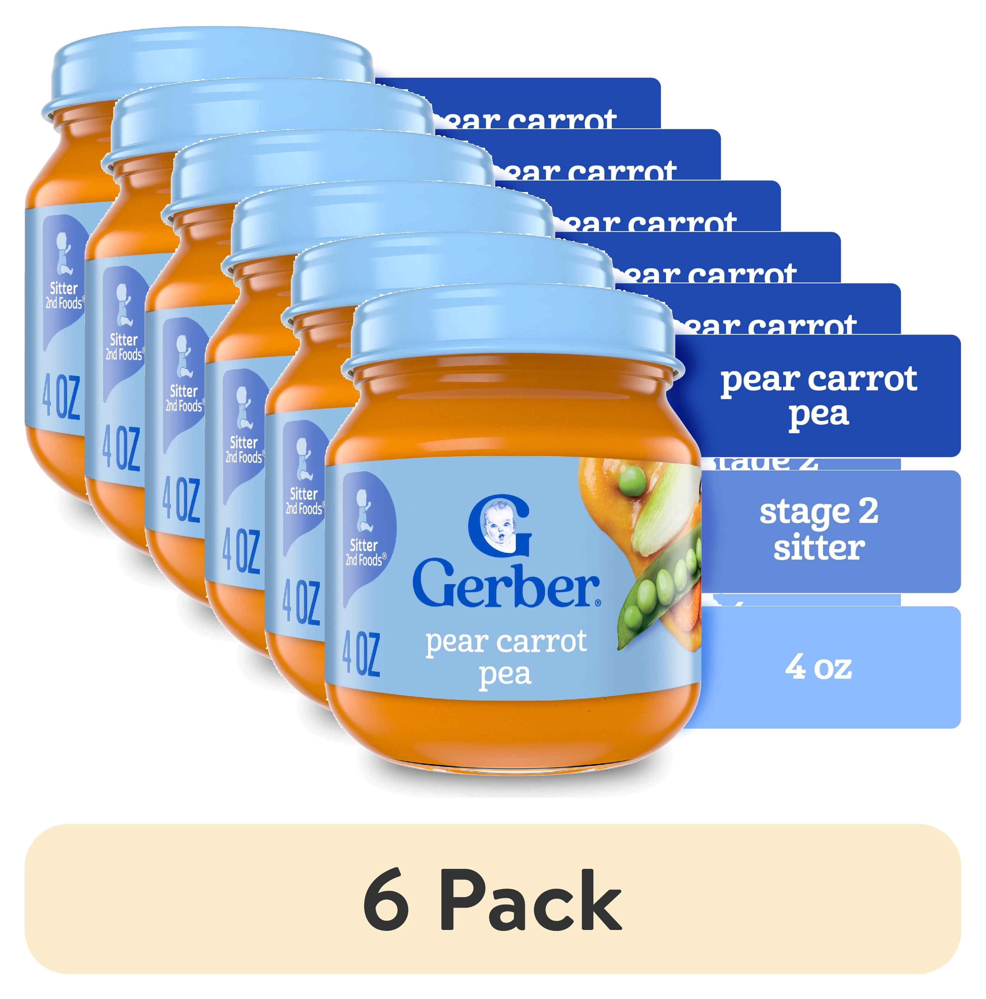 (6 pack) Gerber 2nd Foods Natural for Baby Baby Food, Pear Carrot Pea, 4 oz Jar