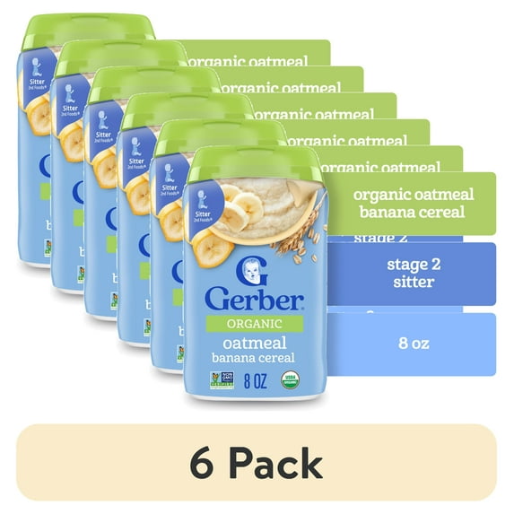 (6 pack) Gerber 2nd Foods Organic for Baby Grain & Grow Oatmeal Baby Cereal, Banana, 8 oz Canister