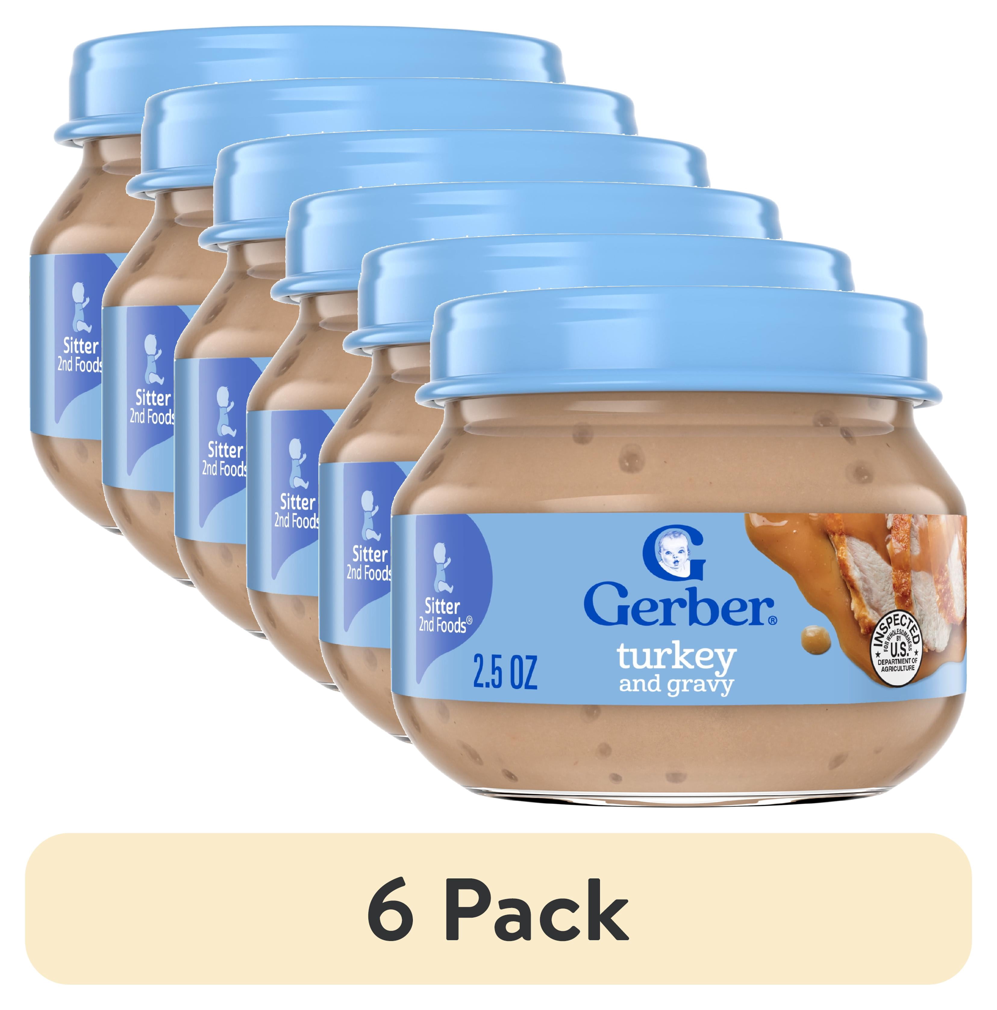 (6 pack) Gerber Stage 2 Baby Food Puree, Turkey and Gravy, Meat Puree, 2.5 oz Jar
