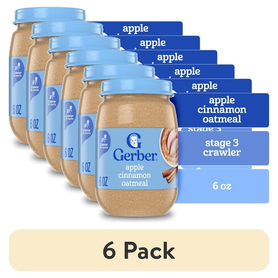 (6 pack) Gerber 3rd Foods Baby Food, Apple Cinnamon Oatmeal, 6 oz Jar