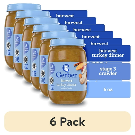 (6 pack) Gerber 3rd Foods Mealtime for Baby Baby Food, Harvest Turkey Dinner, 6 oz Jar
