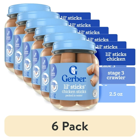 (6 pack) Gerber 3rd Foods Mealtime for Baby Lil' Sticks, Chicken, 2.5 oz Jar