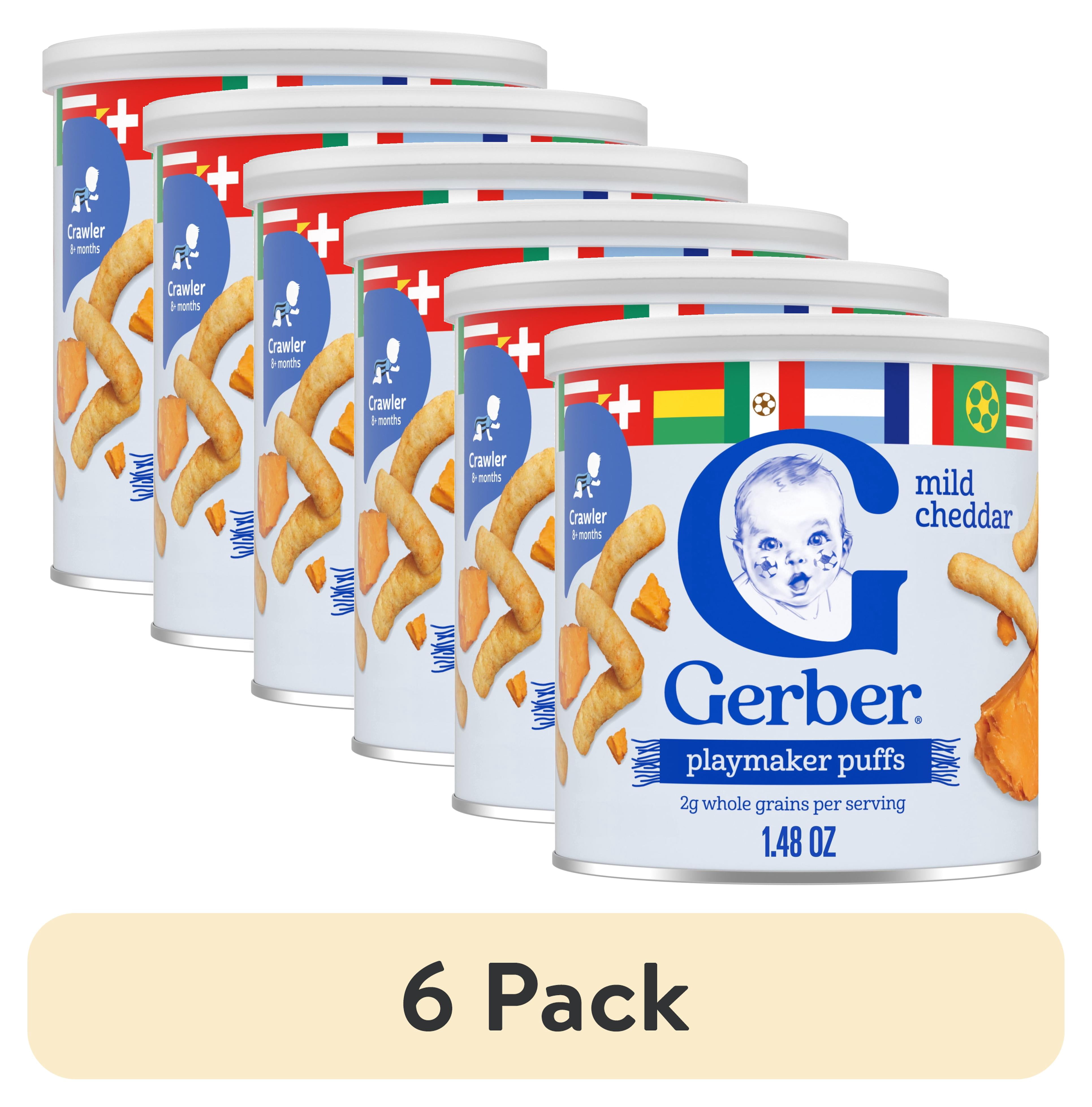 (6 pack) Gerber Stage 3 Baby Snacks, Playmaker Game Day Lil' Crunchies Puffs, Mild Cheddar, 1.48 oz