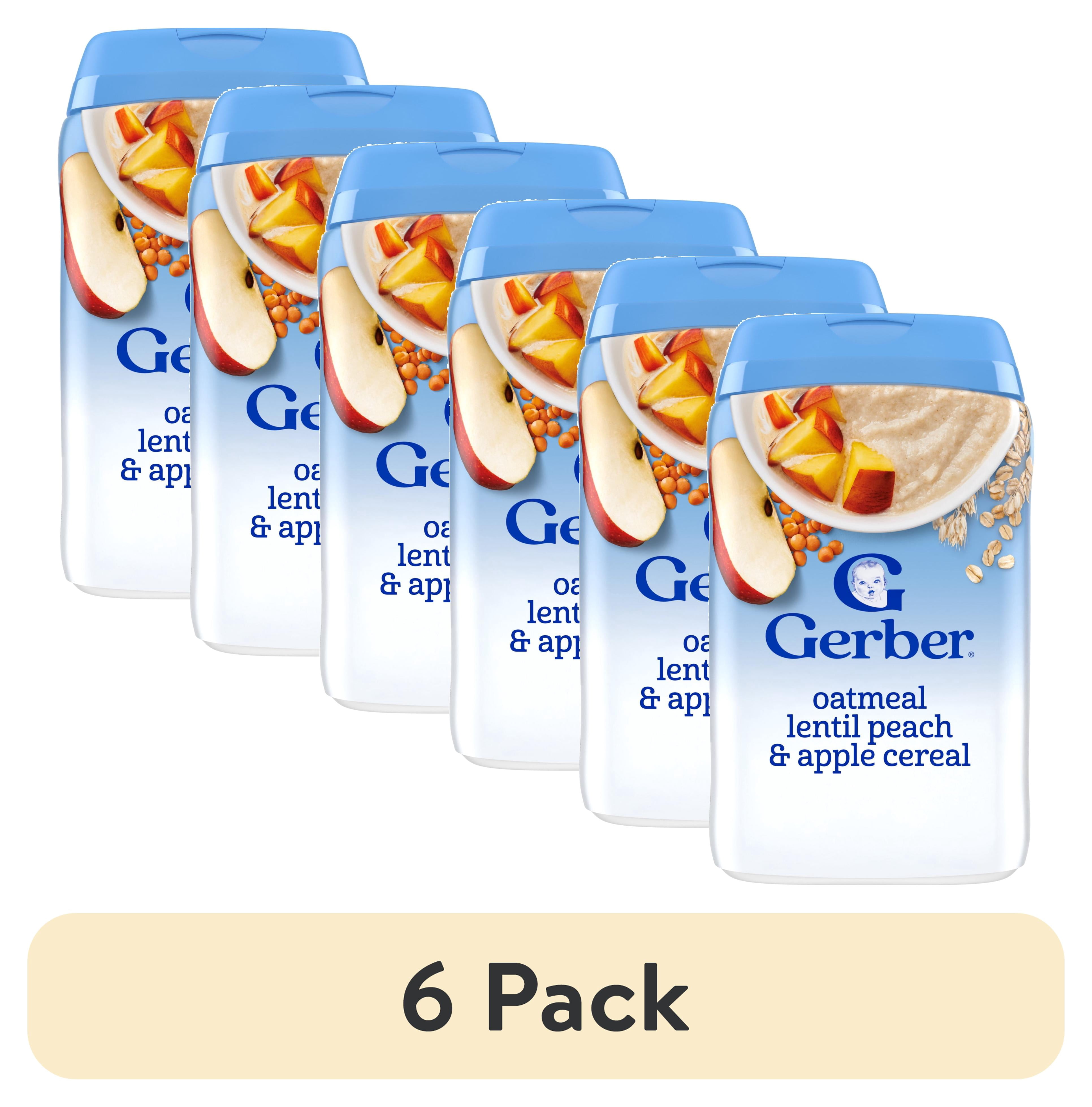 (6 pack) Gerber Stage 2 Baby Food, Oatmeal Lentil Peach & Apple Cereal, Baby Cereal, 8 oz Canister