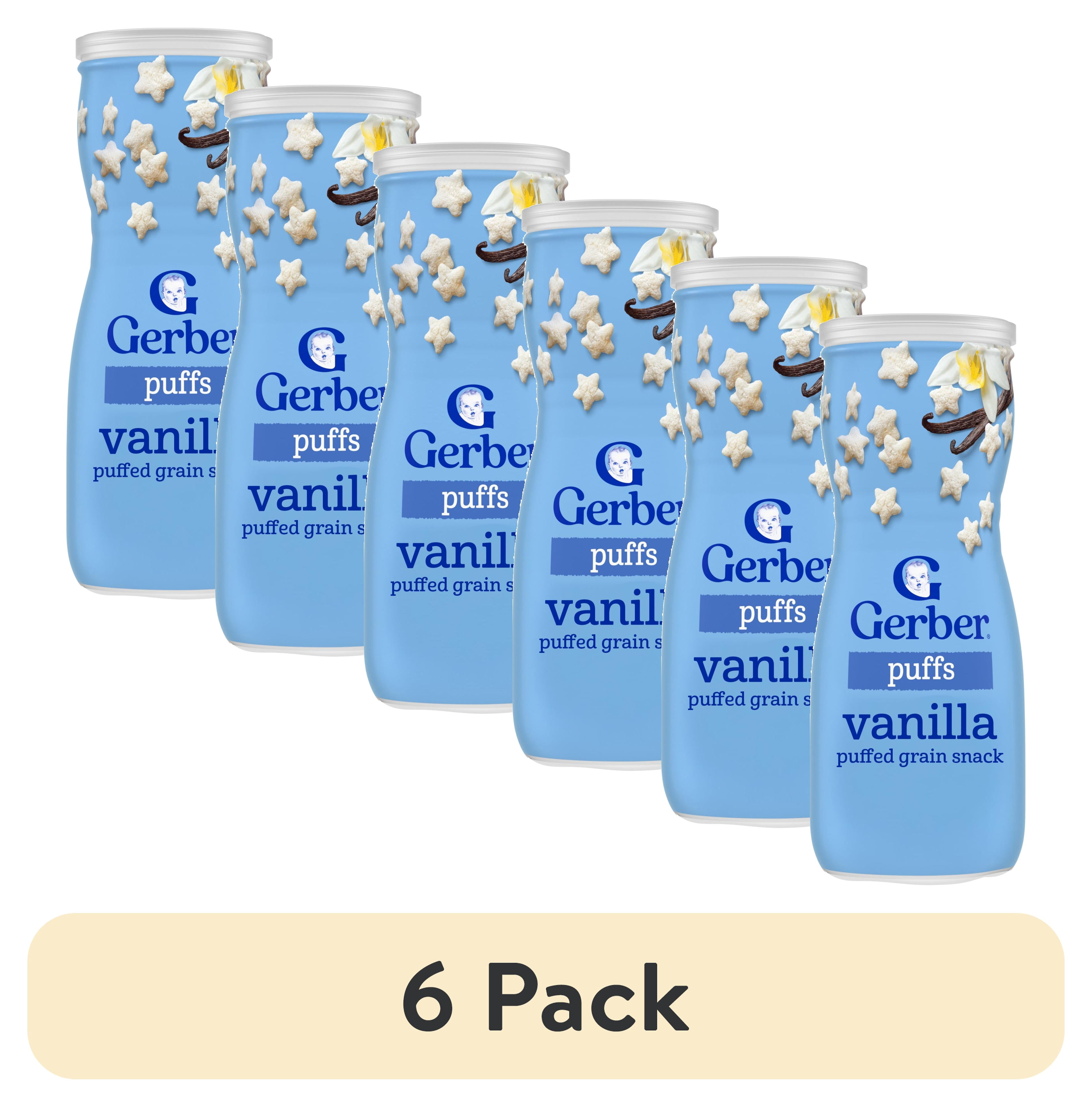 (6 pack) Gerber Snacks for Baby Grain & Grow Puffs, Vanilla, 1.48 oz Canister