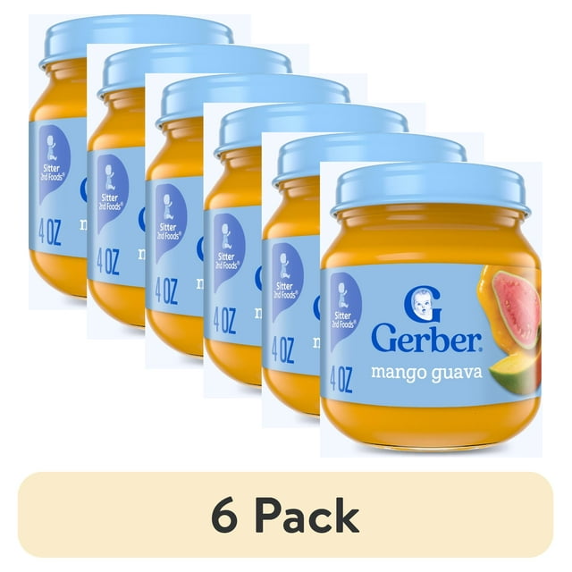 (6 pack) Gerber Stage 2 Baby Food, Mango Guava, Fruit Puree, Non-GMO, Baby Puree 4 oz