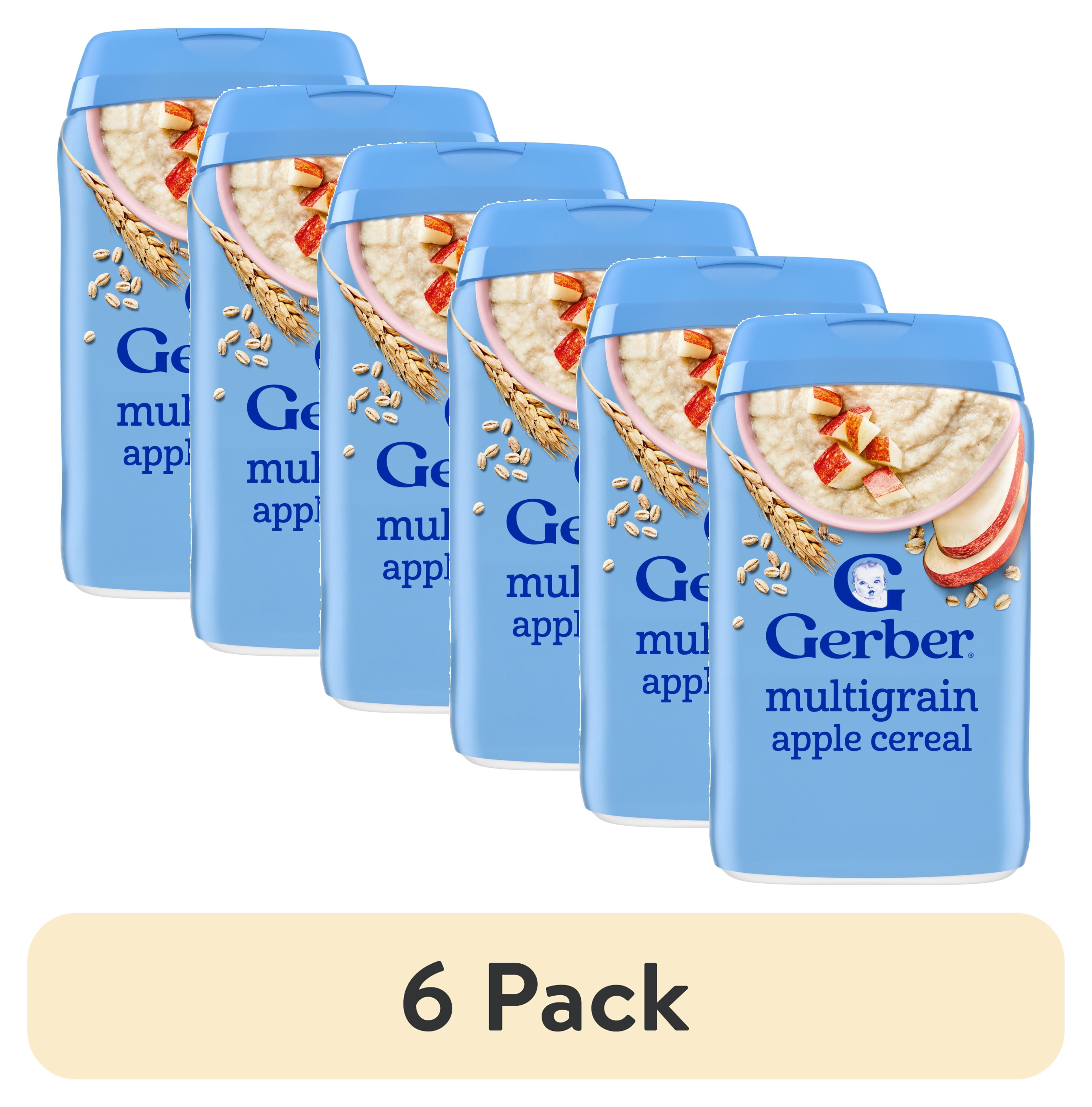 (6 pack) Gerber Stage 2 Baby Food with 60% DV Iron, Multigrain Apple Cereal, Whole Grains, 8 oz