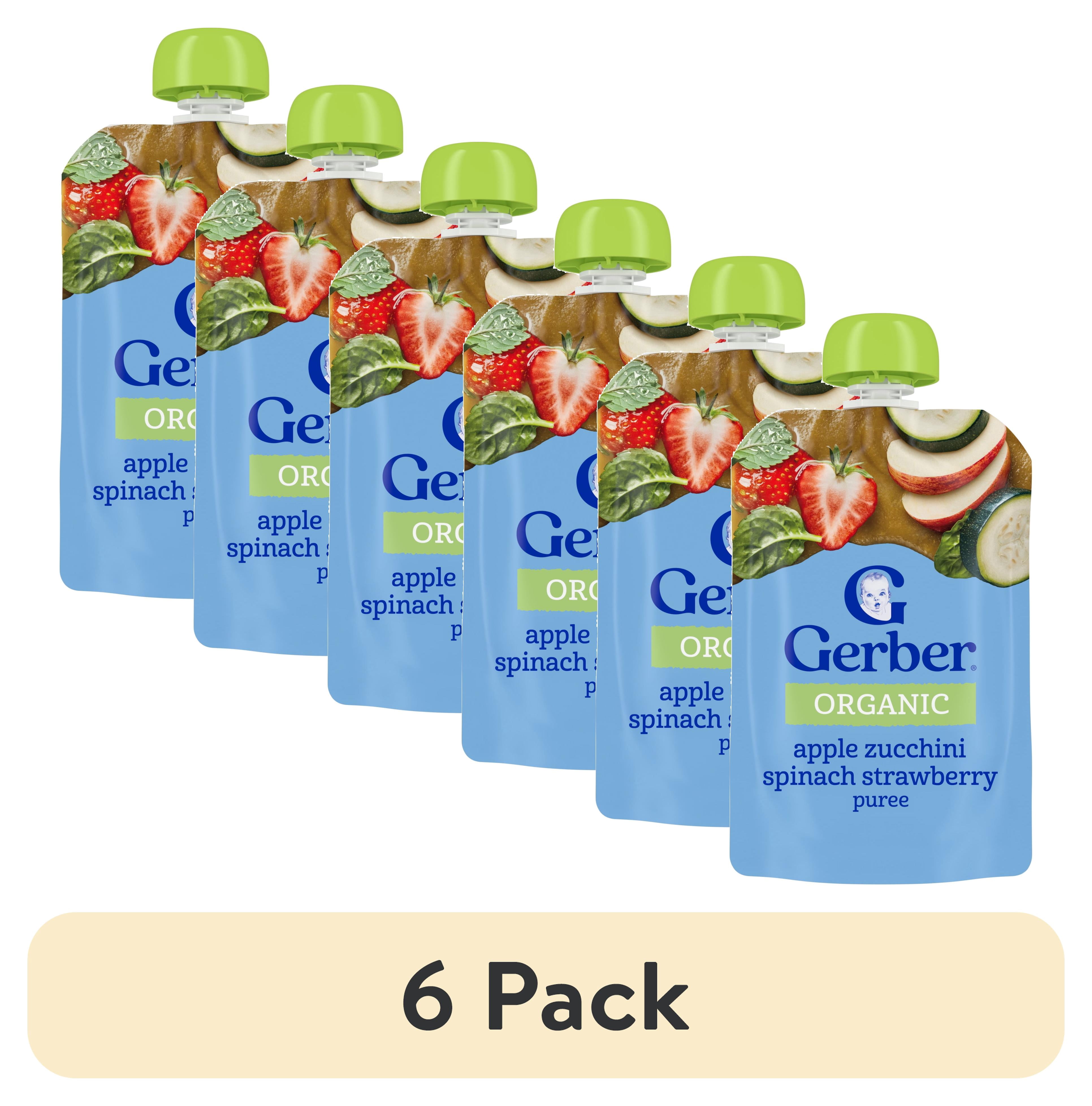 (6 pack) Gerber 2nd Foods, Organic Apple Zucchini Spinach Strawberry, 3.5 oz Pouch