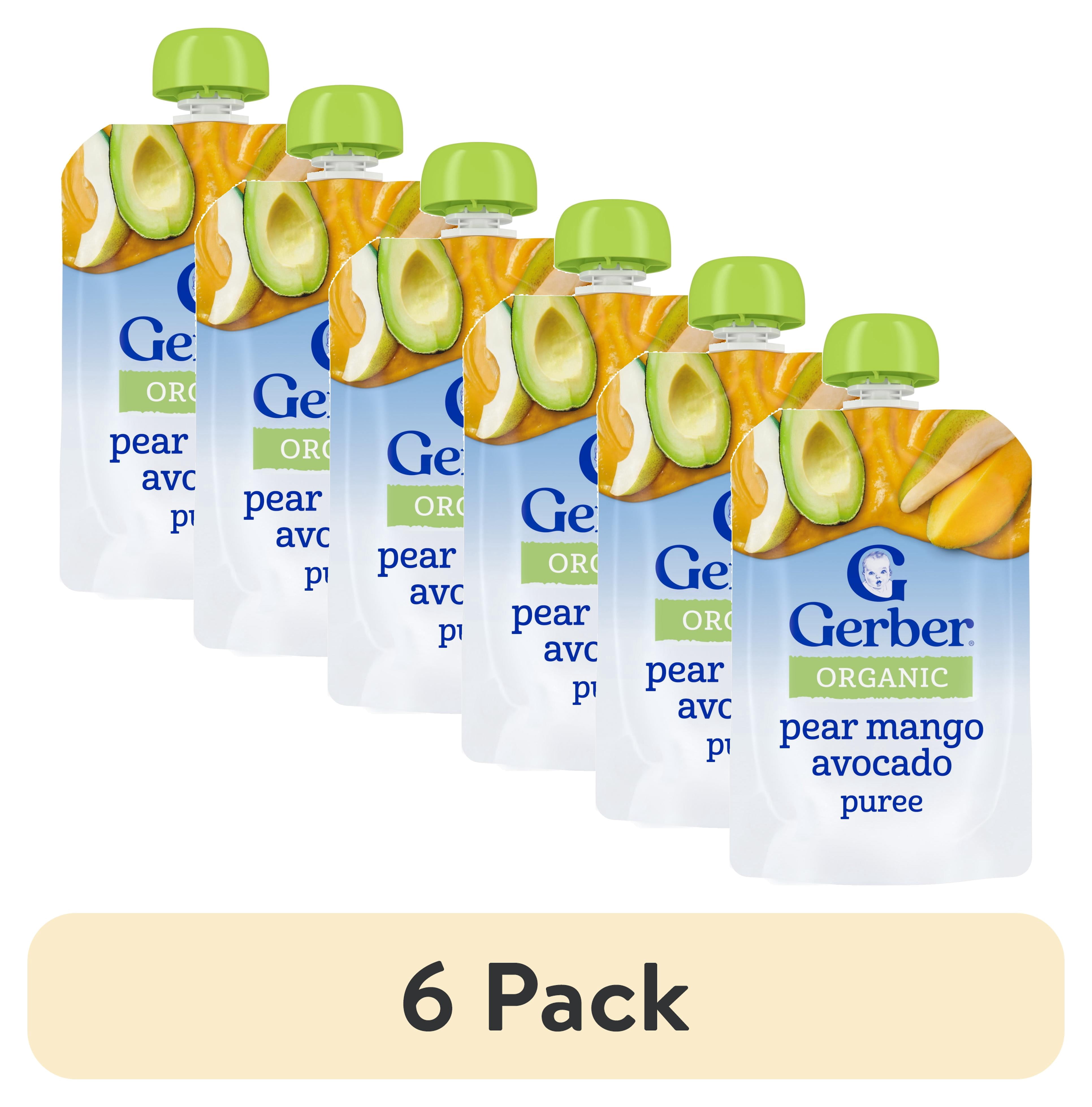 (6 pack) Gerber Stage 2 Baby Food, Organic Pear Mango Avocado, Baby Food Pouches, Puree 3.5 oz