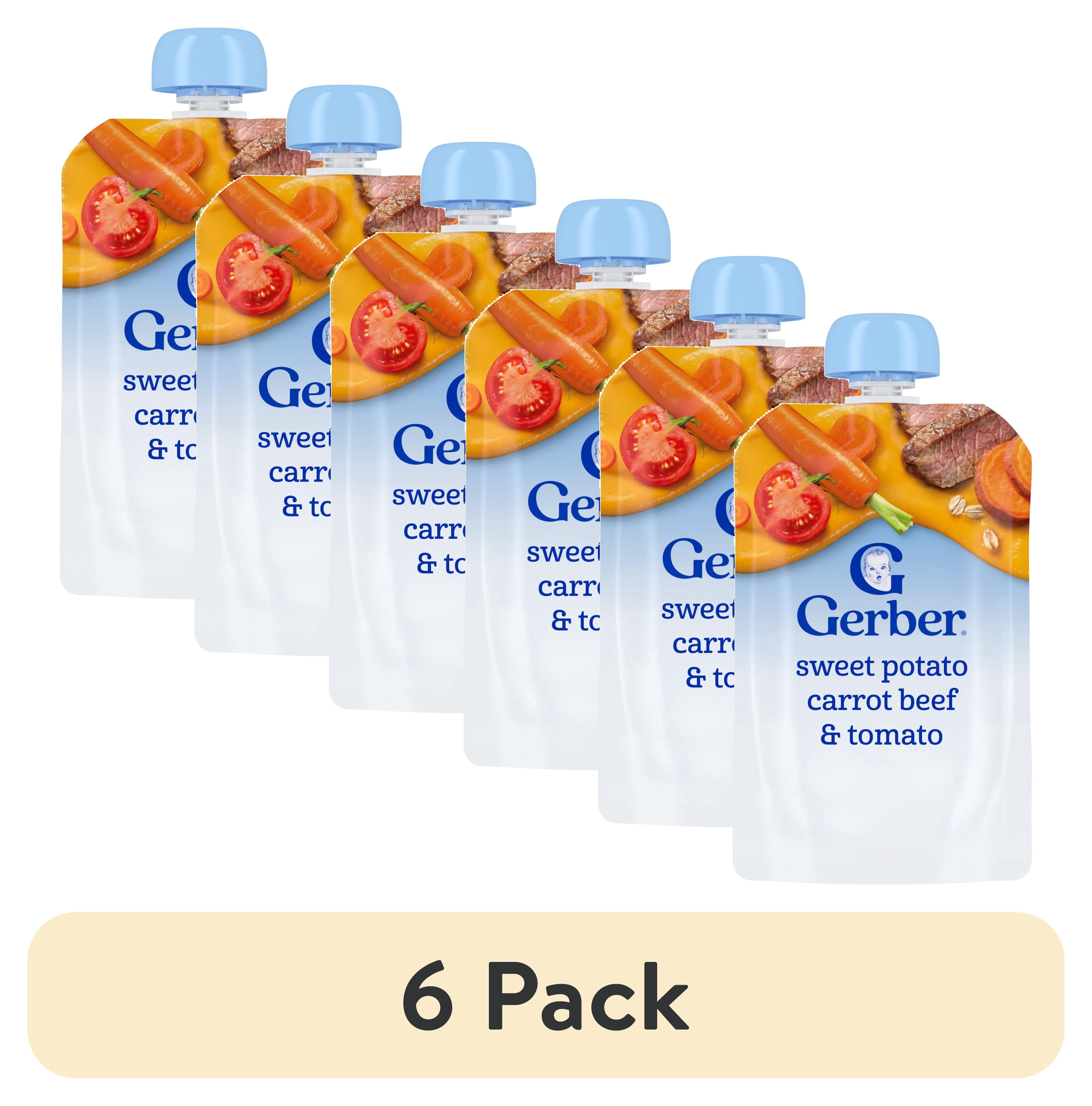 (6 pack) Gerber Stage 2 Baby Food, Sweet Potato Carrot Beef & Tomato, Baby Food Pouches, Puree 3.5 oz