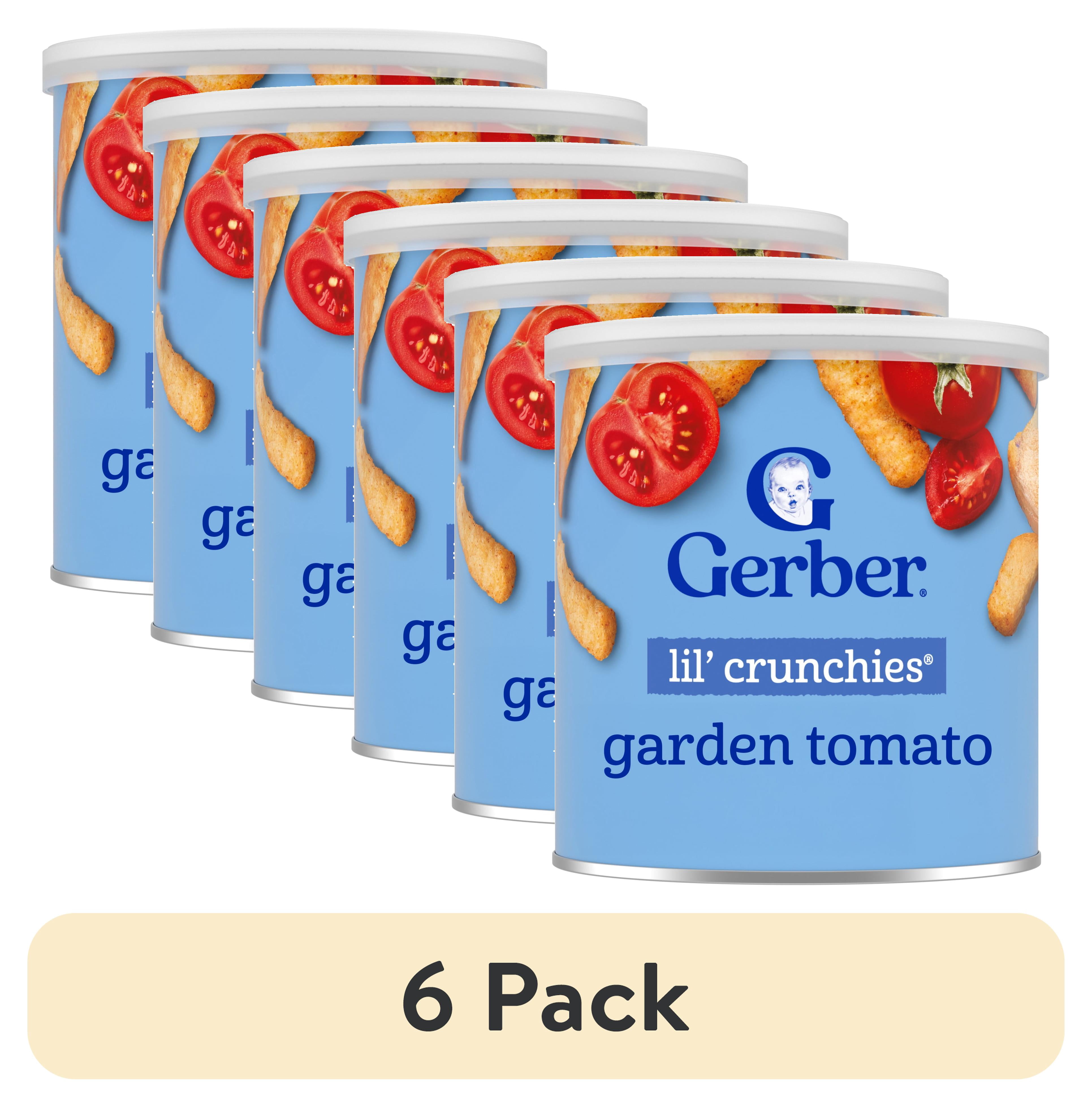 (6 pack) Gerber Baby Snacks Lil’ Crunchies Puffs, Garden Tomato, 1.48 oz Canister