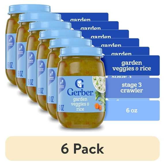(6 pack) Gerber 3rd Foods Natural for Baby Veggie Power Baby Food, Garden Veggies & Rice, 6 oz Jar
