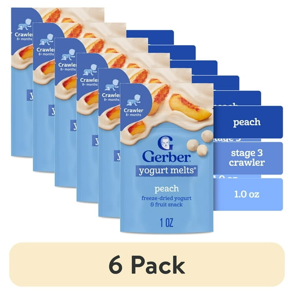 (6 pack) Gerber Snacks for Baby Yogurt Melts, Peach, 1 oz Bag
