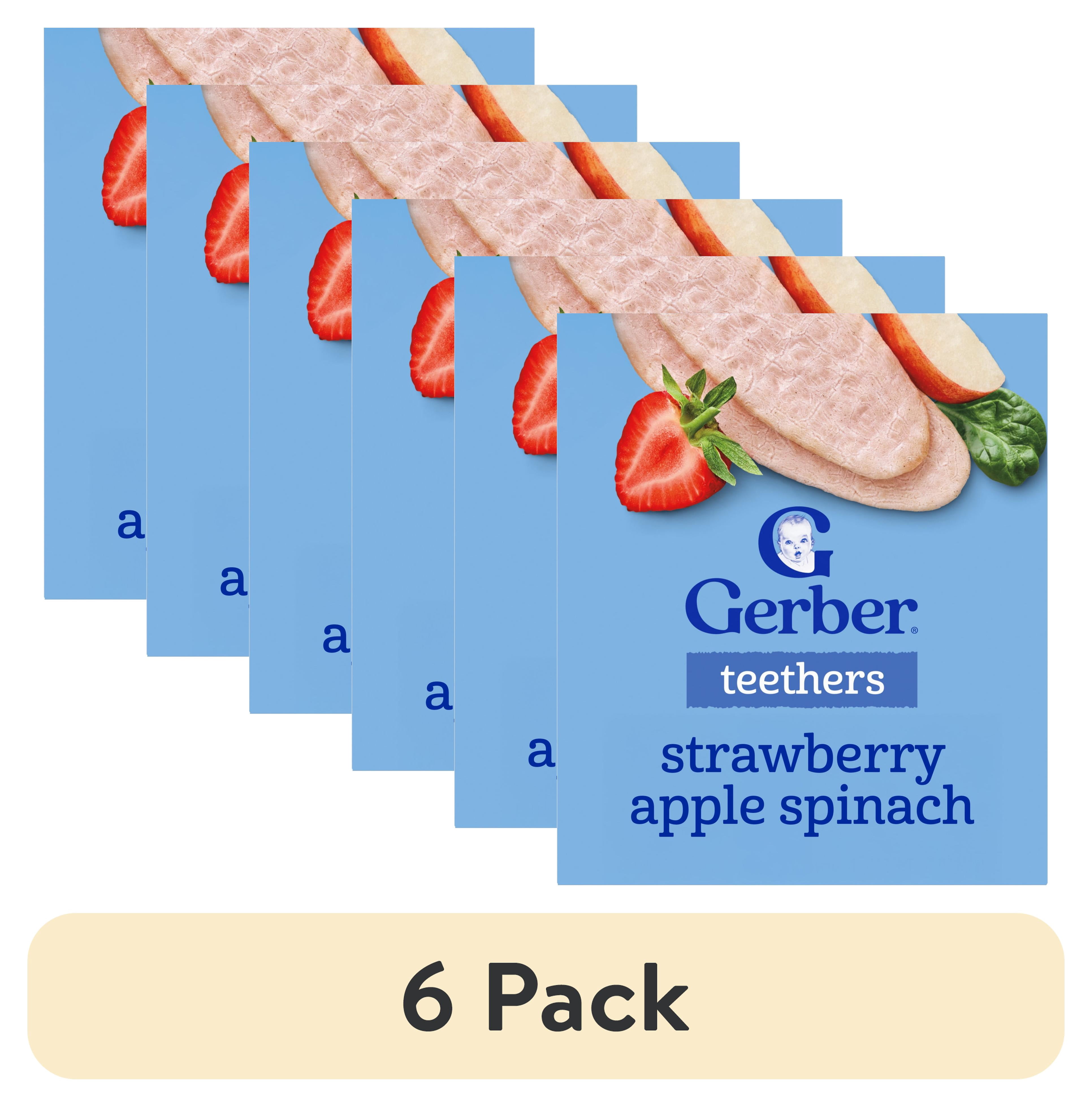 (6 pack) Gerber Baby Food, Teething Wafers, Strawberry Apple Spinach, 1.7 oz, 12 ct