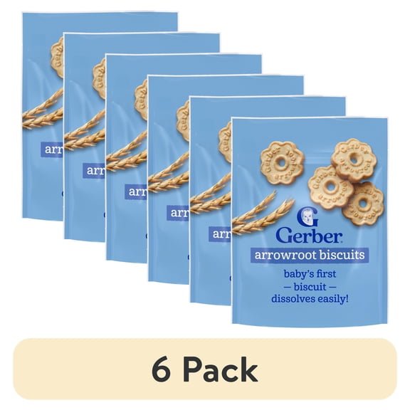 (6 pack) Gerber Snacks for Baby Biscuits, Arrowroot, 5.5 oz Bag