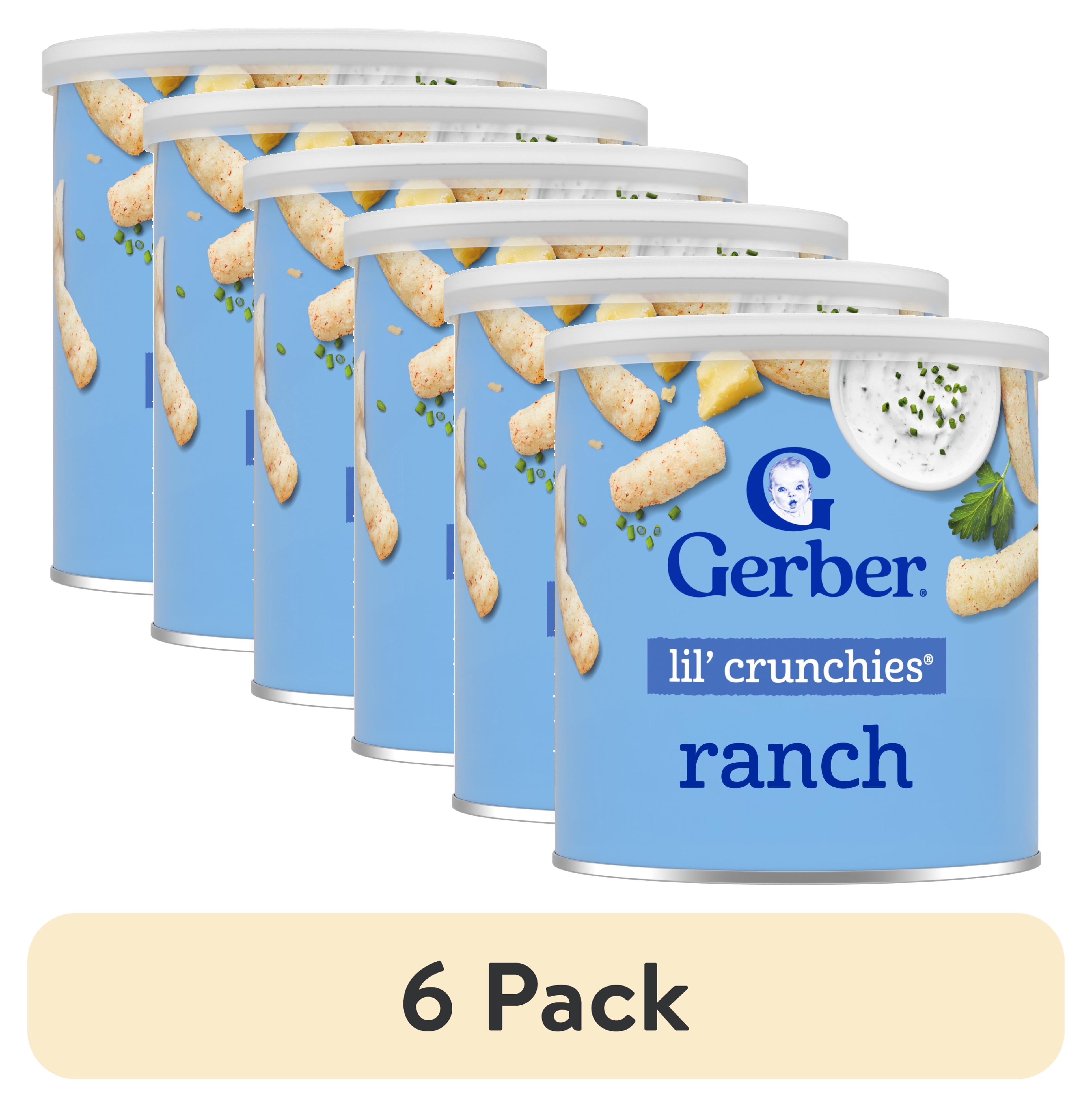 (6 pack) Gerber Snacks for Baby Lil Crunchies Ranch Puffs, 1.48 oz Canister