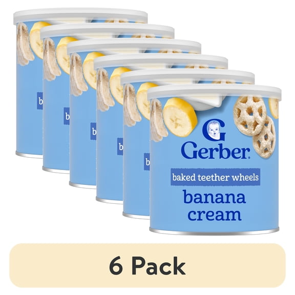 (6 pack) Gerber Snacks for Baby Teether Wheels, Banana Cream, 1.48 oz Canister