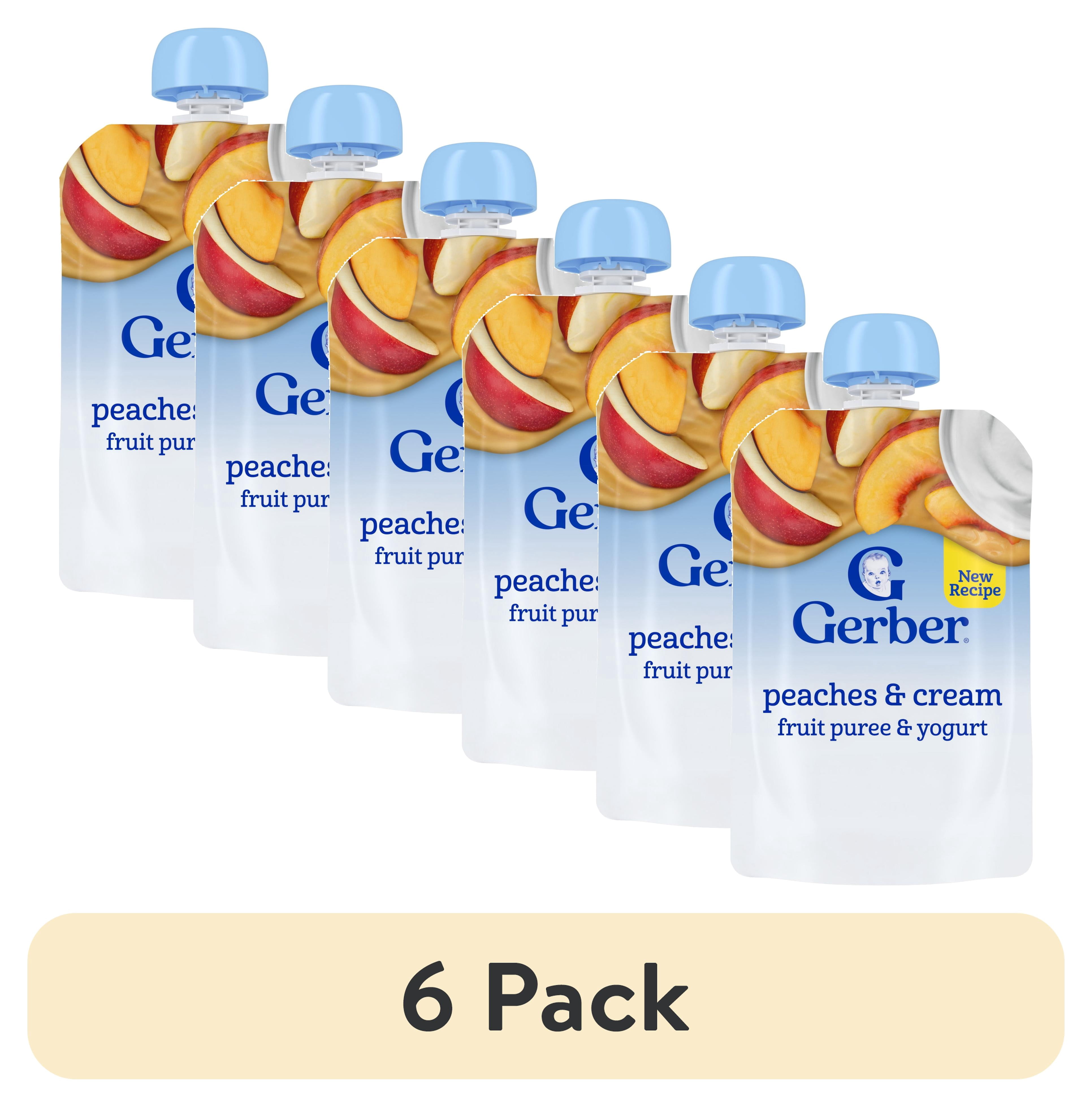 (6 pack) Gerber Fruit & Yogurt, Peaches & Cream Toddler Food, 3.5 oz Pouch