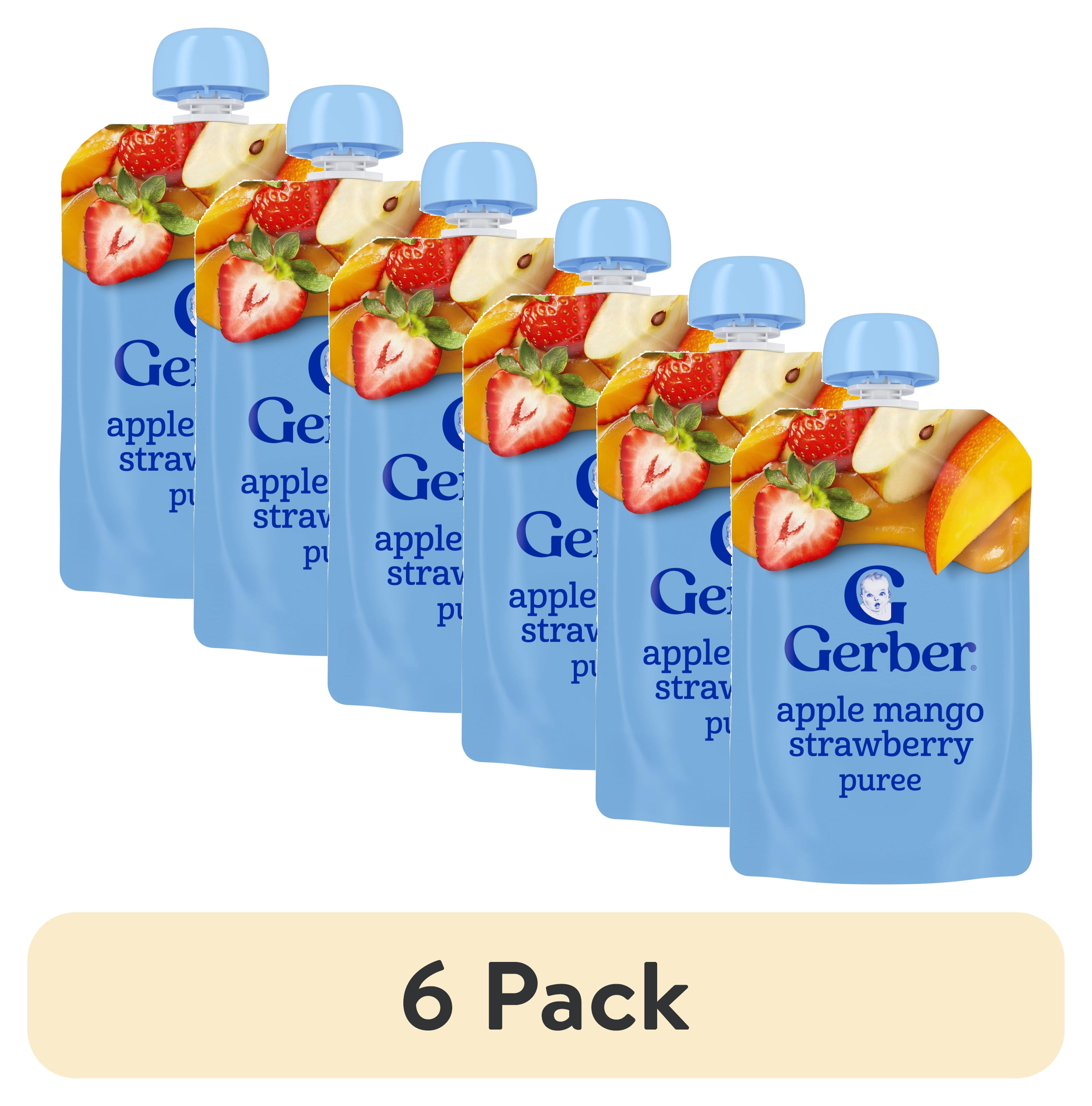 (6 pack) Gerber Stage 2 Baby Food, Apple Mango Strawberry, Puree Baby Pouches