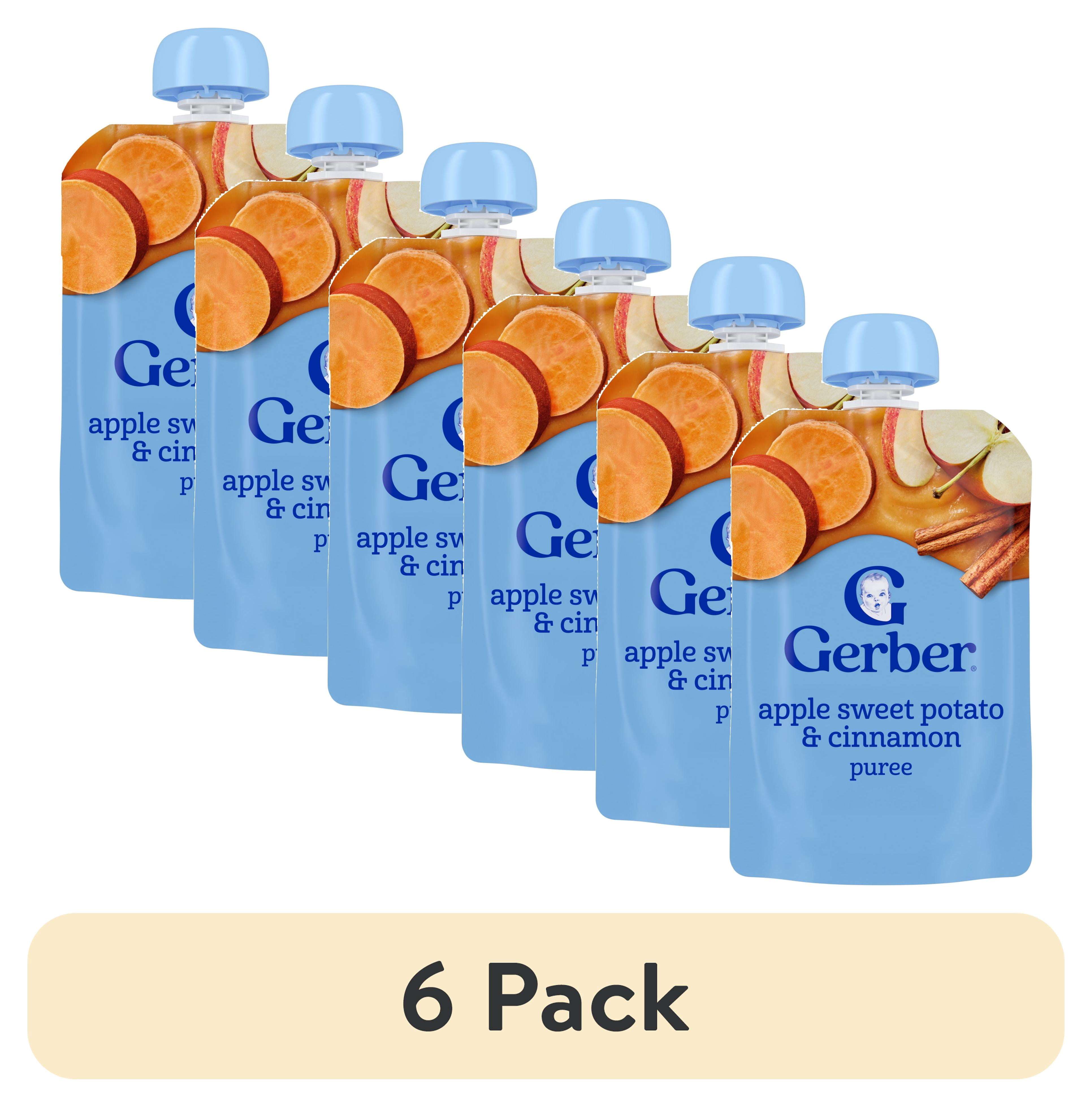 (6 pack) Gerber Stage 2 Baby Food, Apple Sweet Potato Cinnamon Puree Pouch 3.5 oz