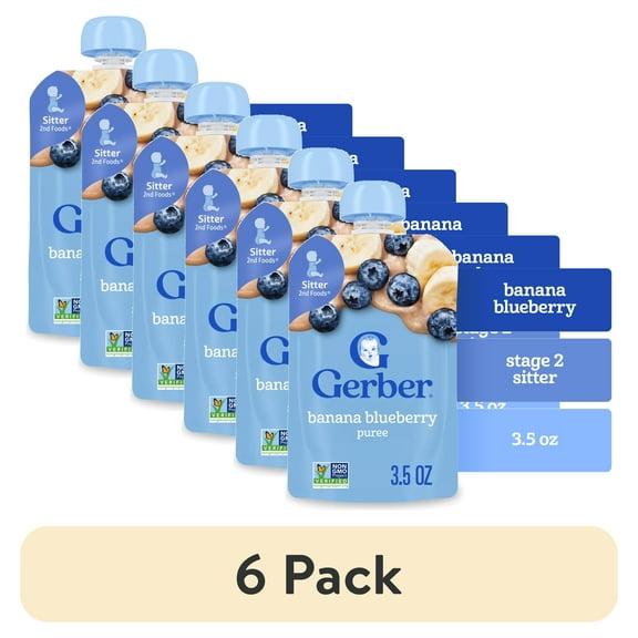 (6 pack) Gerber Toddler Foods, WonderFoods Banana Blueberry, Clean Label Project, 3.5 oz Pouch