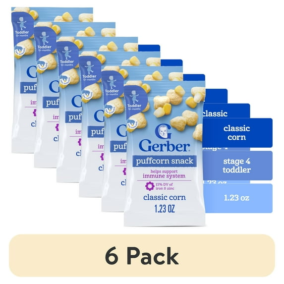 (6 pack) Gerber Toddler Snacks, Classic Corn Puffcorn Snack, Kernel Free, Toddler Food 1.23 oz