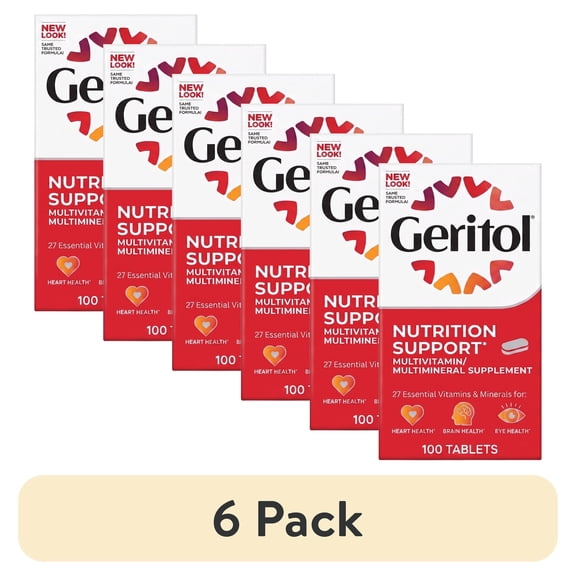 (6 pack) Geritol Multivitamin with Iron and Energy Support for Adults & Teens, with 27 Essential Vitamins and Minerals,, 100 Ct, Pack of 1