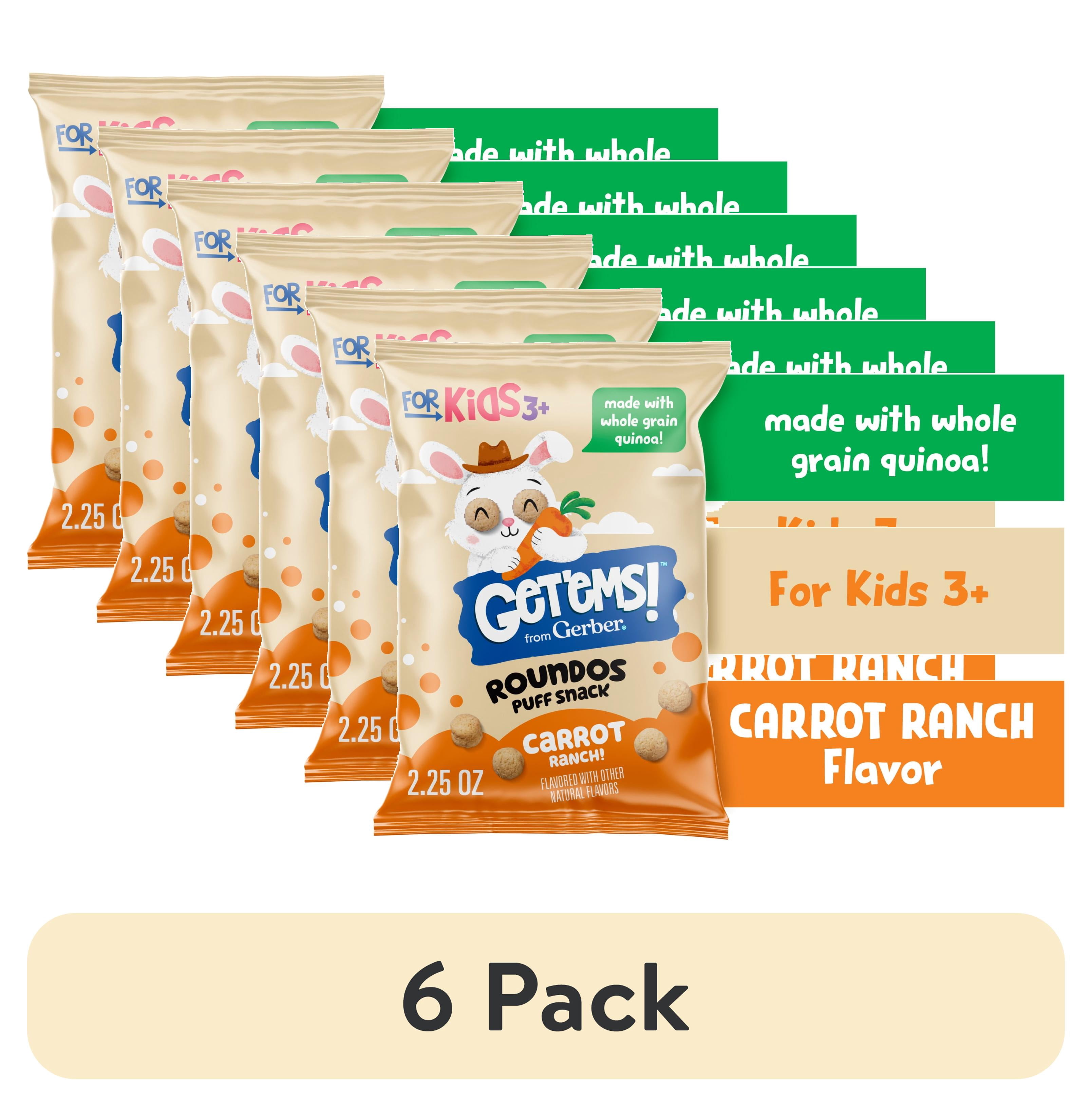 (6 pack) Get'ems from Gerber Carrot Ranch Roundos Puffs Snacks, Kids Snack Made with Whole Grain Quinoa, Calcium to Support Strong Bones 2.25 oz