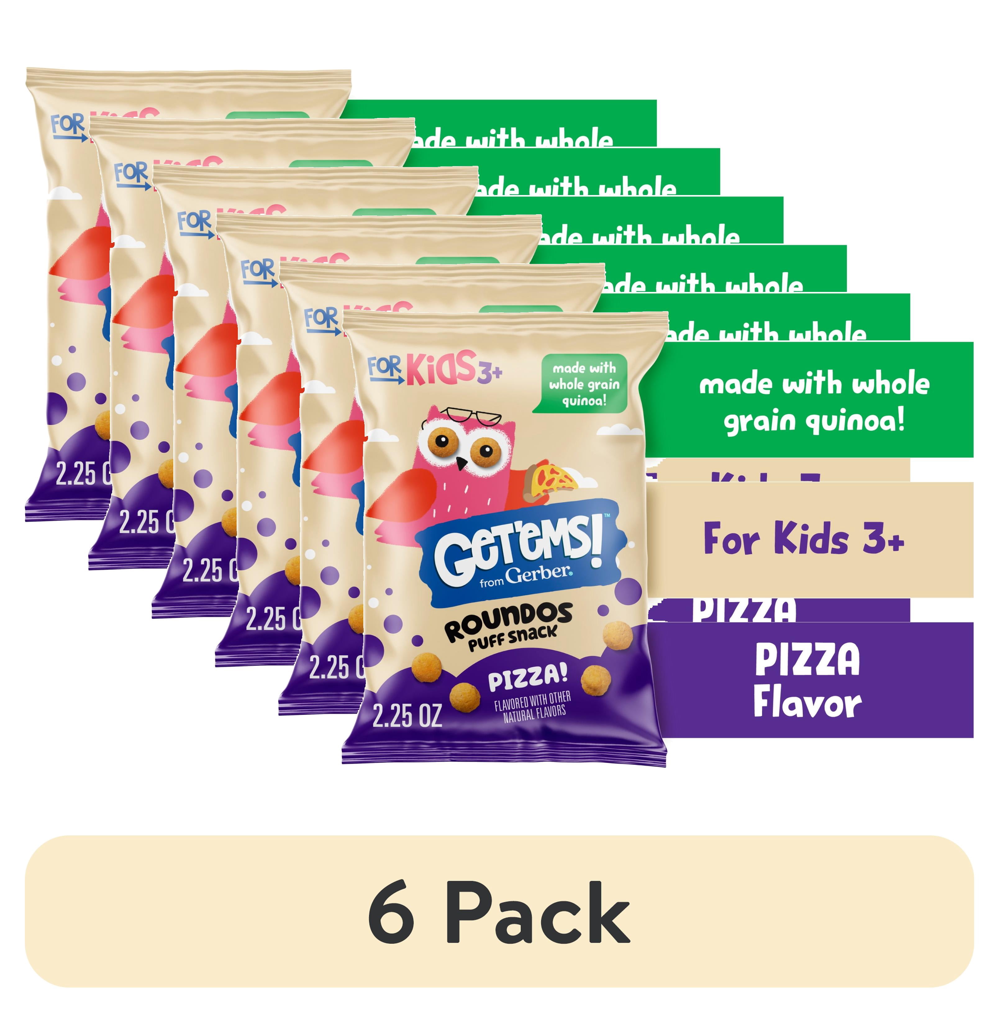 (6 pack) Get'ems from Gerber Pizza Roundos Puffs Snacks, Kids Snack Made with Whole Grain Quinoa, Calcium to Support Strong Bones 2.25 oz