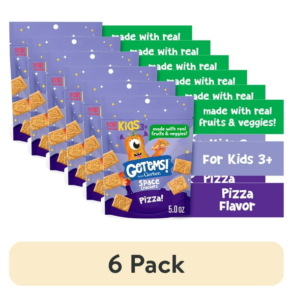 (6 pack) Get'ems from Gerber Pizza Flavor Snack Crackers, Kids Snack Made with Real Veggies & Fruits, Iron & Vitamin E