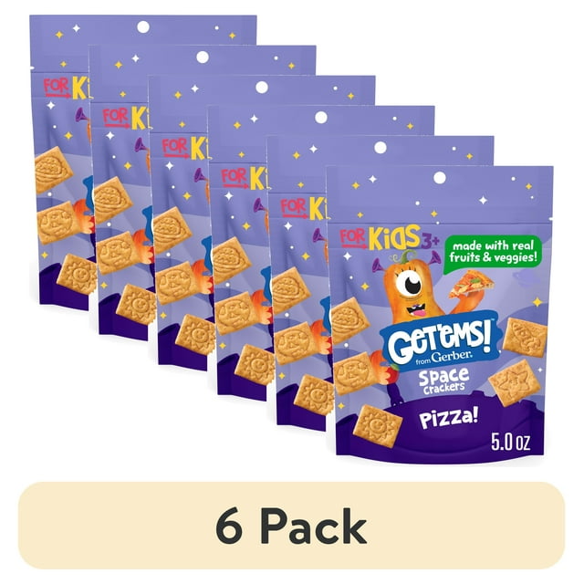 (6 pack) Get'ems from Gerber Pizza Space Crackers, Kids Snack Made with Real Veggies & Fruits, Iron & Vitamin E 5 oz