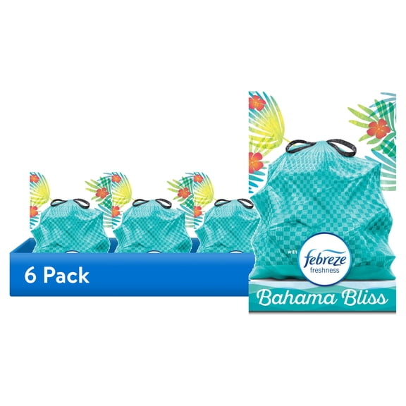 (6 pack) Glad ForceFlex MaxStrength Scented Tall Kitchen Trash Bags, 13 Gallon, Bahama Bliss with Febreze Freshness, 20 Bags