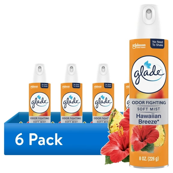 (6 pack) Glade Air Freshener Spray, Hawaiian Breeze Scent, Fragrance Infused with Essential Oils, 8 oz