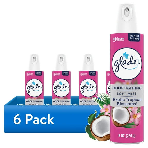(6 pack) Glade Odor Fighting Soft Mist Air Freshener Room Spray, Exotic Tropical Blossoms, 6 Pack, 8oz
