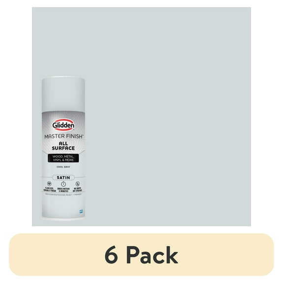(6 pack) Glidden Master Finish 12 oz. Satin Cool Gray Interior/Exterior All Surface Spray Paint and Primer