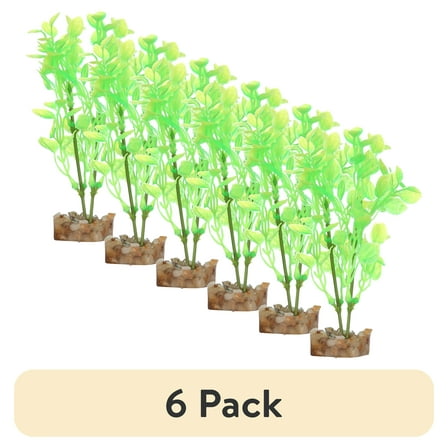 (6 pack) GloFish Plant Aquarium Décor, Green and Yellow Medium, Fluorescent Under Blue LED Light