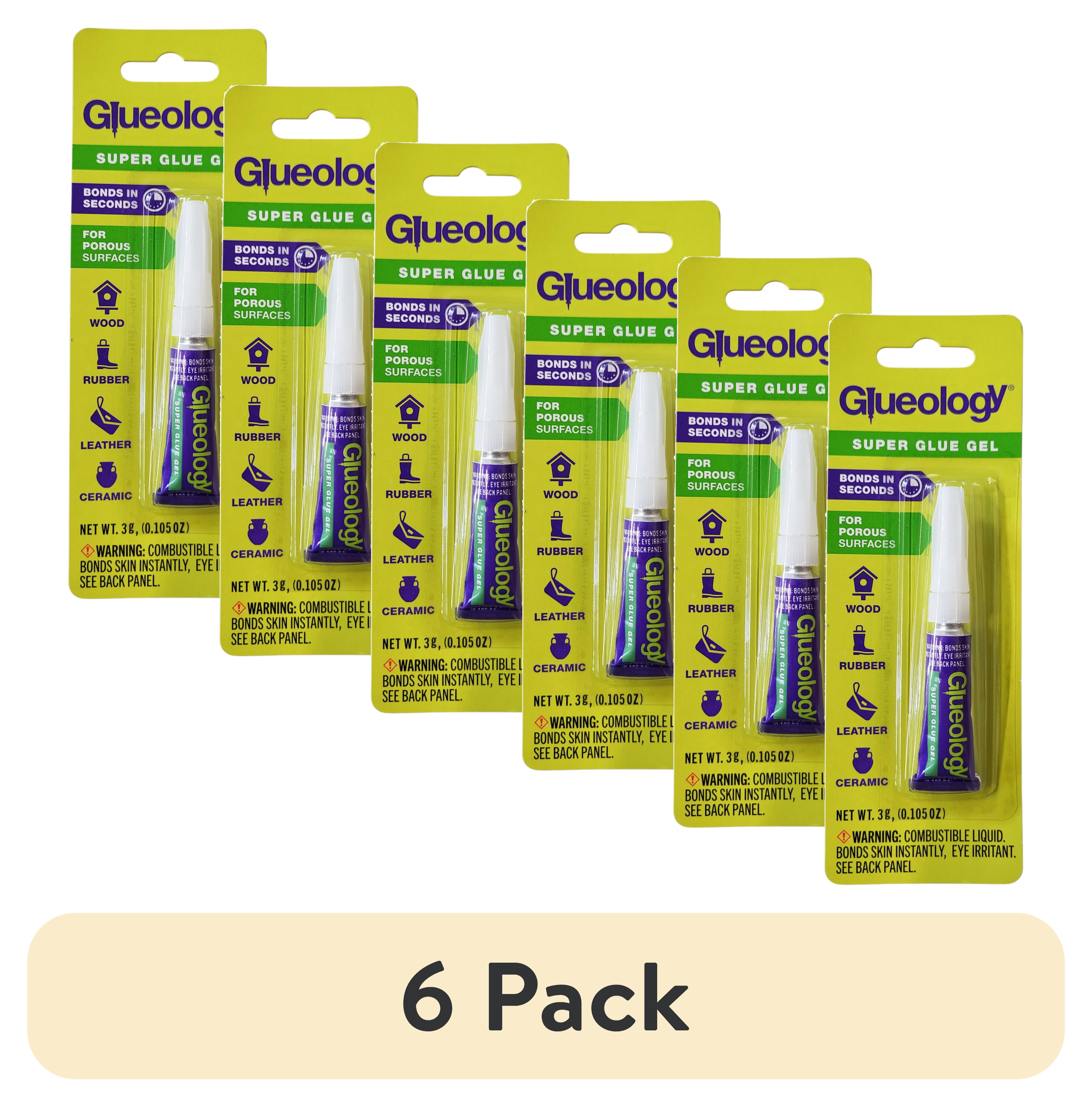 (6 pack) Glueology Cyanoacrylate Glue With Fast Dry Time for Porous Surfaces, Clear