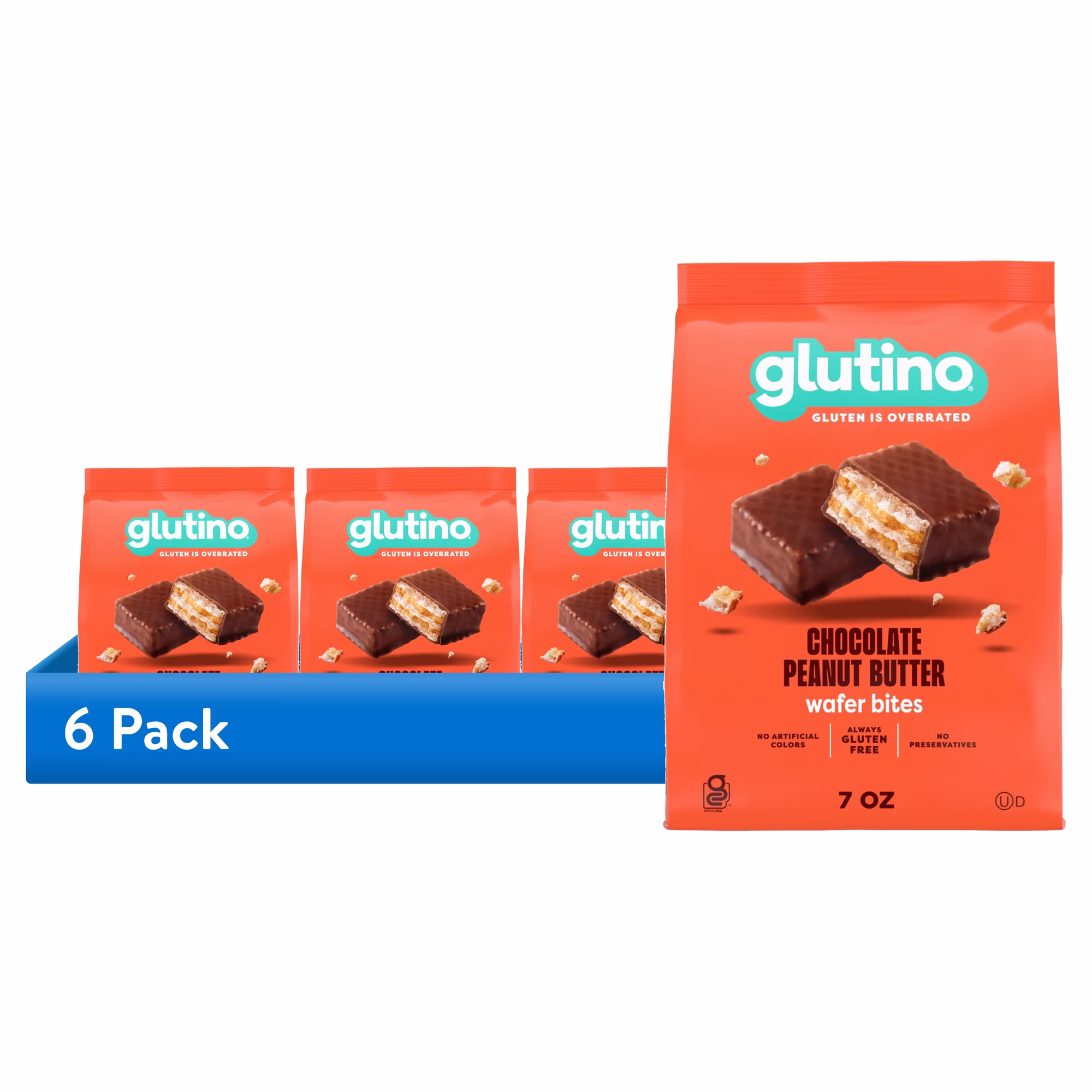 (6 pack) Glutino Chocolate Peanut Butter Wafer Bites, Gluten Free Wafer Cookies, 7 oz.