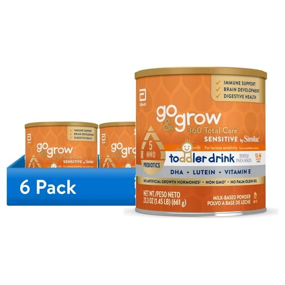 (6 pack) Go & Grow 360 Total Care Sensitive by Similac Toddler Nutritional Drink Powder, 23.3-oz Can