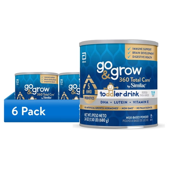 (6 pack) Go & Grow 360 Total Care by Similac Toddler Nutritional Drink Powder, 24-oz Can