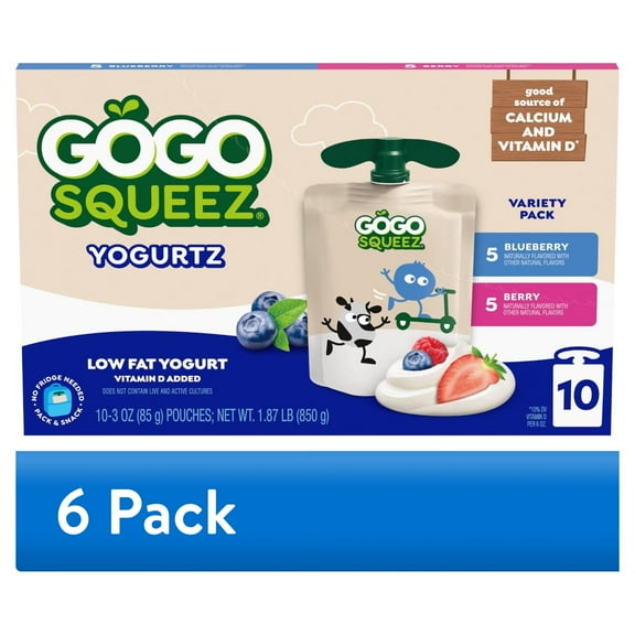 (6 pack) GoGo squeeZ Low Fat Yogurtz Blueberry and Berry Yogurt Snack Pouches, 3 oz (10 Pack)