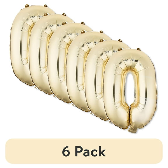 (6 pack) 16" Gold Number 0 Foil Balloon, by Way To Celebrate