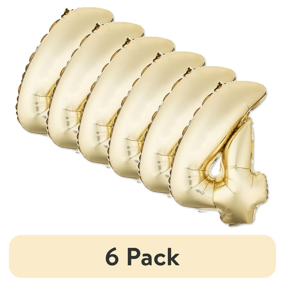 (6 pack) 16" Gold Number 4 Foil Balloon, by Way To Celebrate